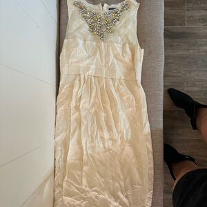 Magaschoni Cream Maxi Dress with Embellished Neckline